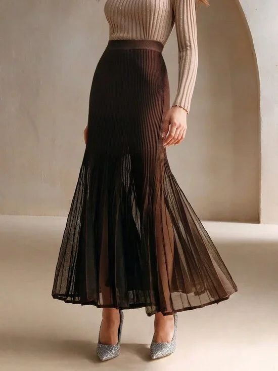 Women's Elegant Knitted Yarn Splicing Sheer Long Fish Tail Skirt - Picture 4 of 6